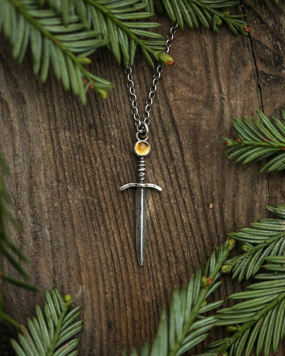 *Made-To-Order* The Fireheart Sword Necklace - Sterling Silver & Citrine