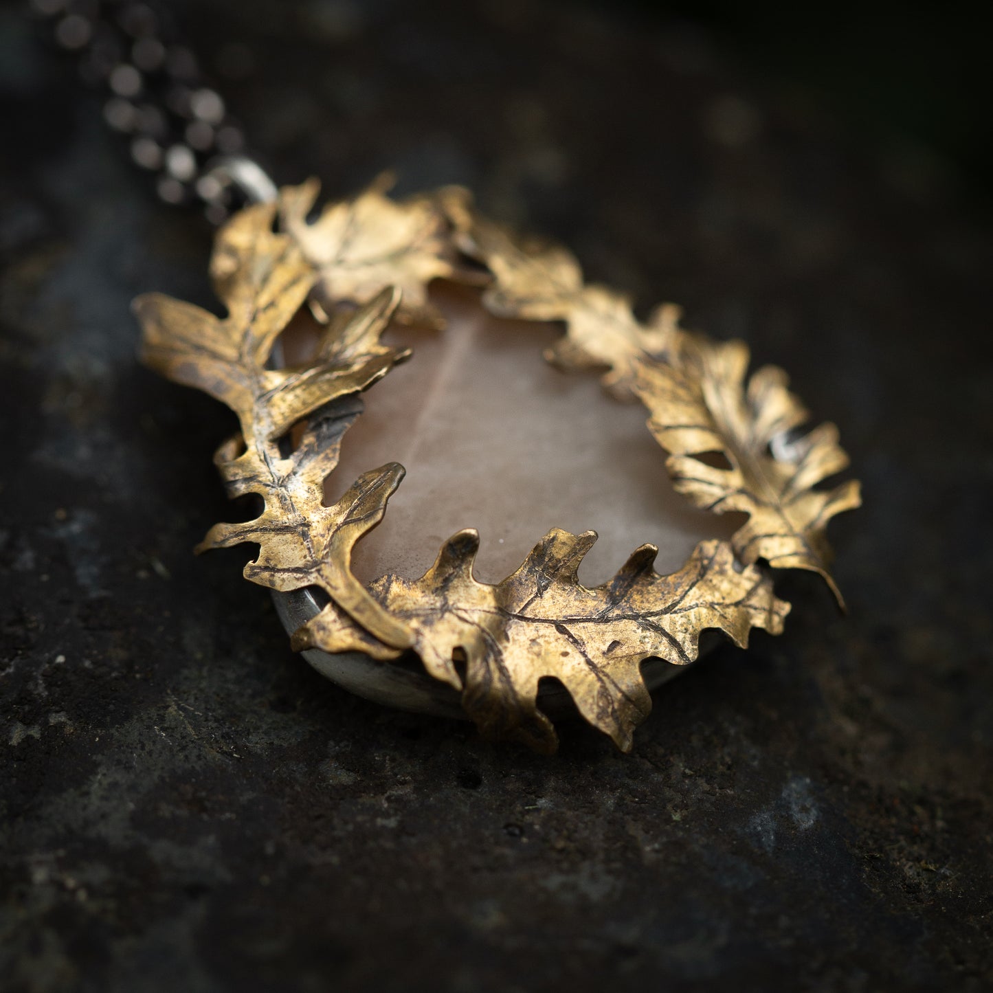 Oakwood Sterling Silver, Brass, and Moonstone Necklace