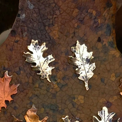 Copper and Brass Autumn Leaf Stud Earrings