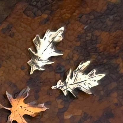 Copper and Brass Autumn Leaf Stud Earrings