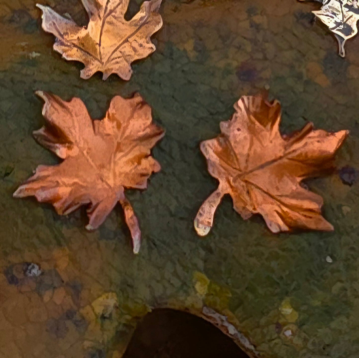 Copper and Brass Autumn Leaf Stud Earrings