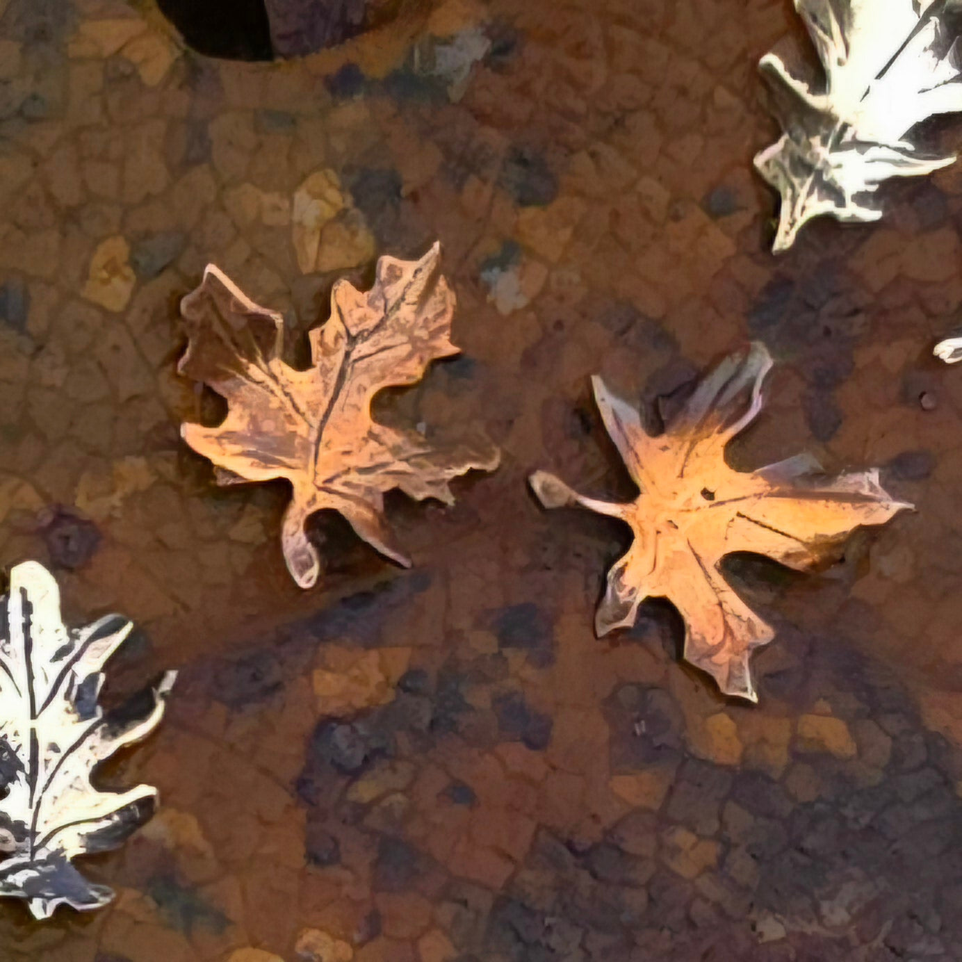 Copper and Brass Autumn Leaf Stud Earrings