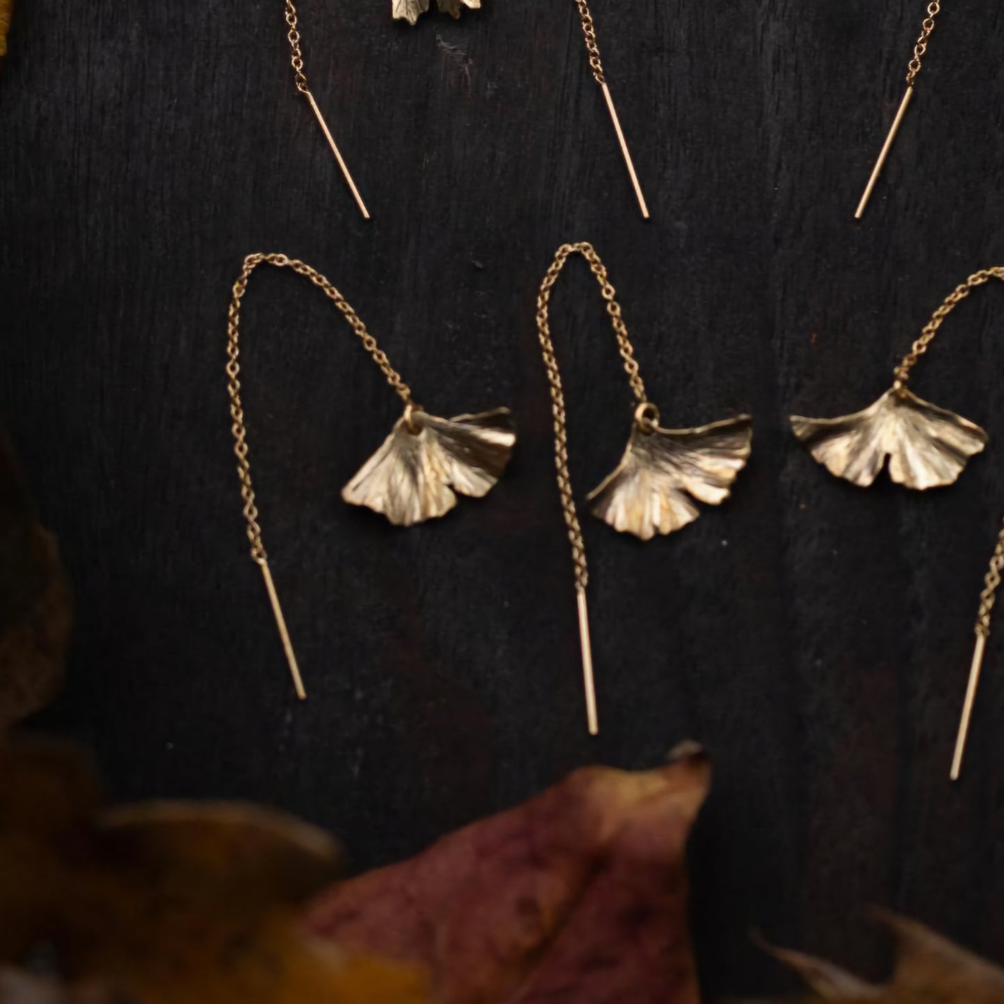 14k Gold, Copper, and Brass Autumn Leaf Ear Threaders