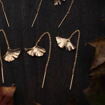 14k Gold, Copper, and Brass Autumn Leaf Ear Threaders