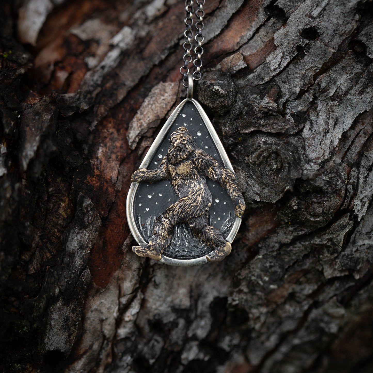 The Legand of the Wild Sterling Silver and Brass Bigfoot Necklaces