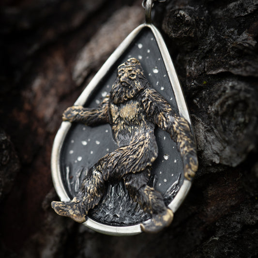 The Legend of the Wild Sterling Silver and Brass Bigfoot Necklace