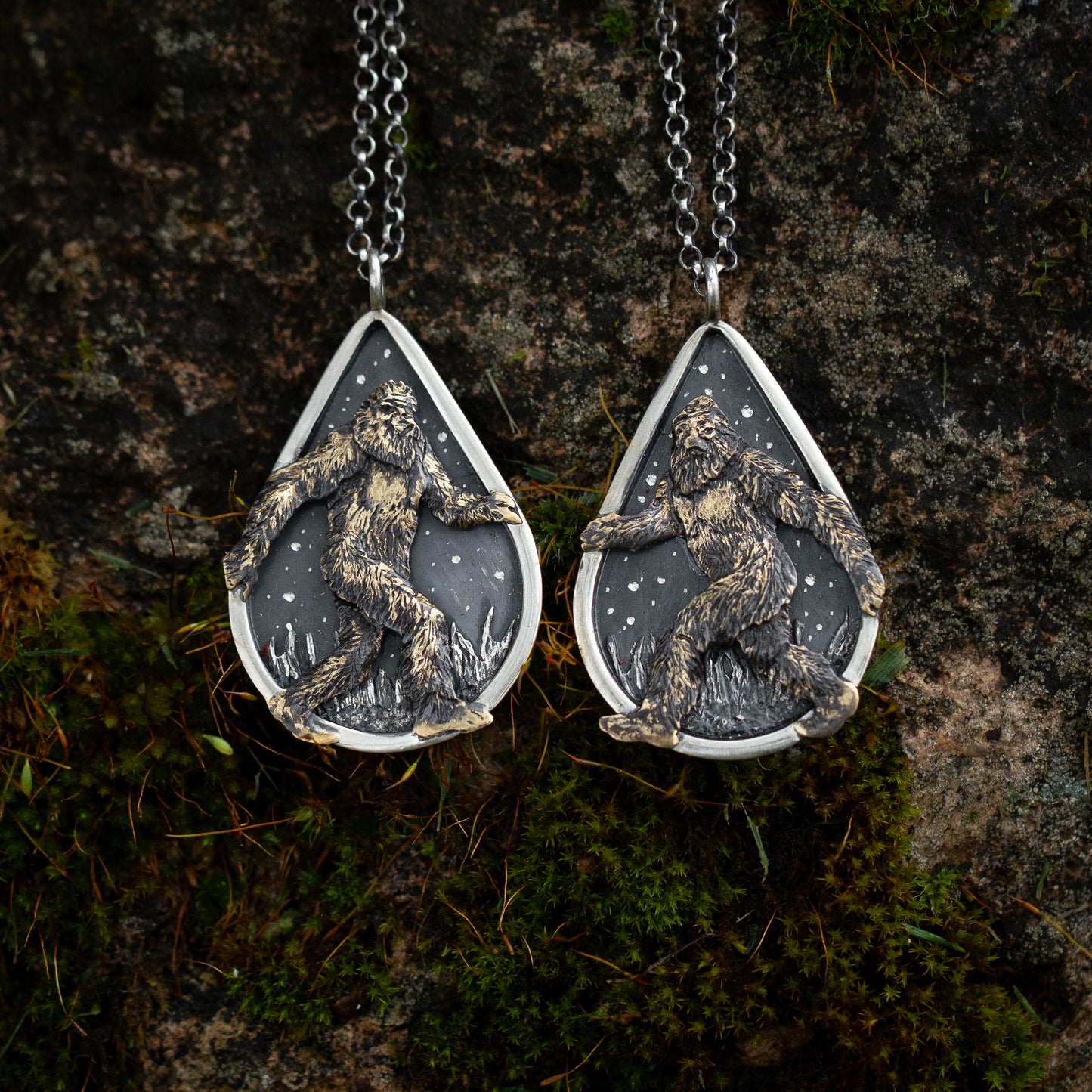 The Legand of the Wild Sterling Silver and Brass Bigfoot Necklaces