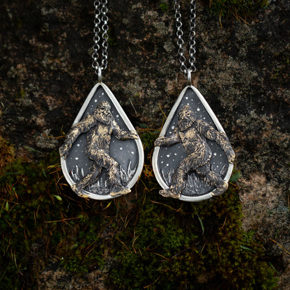 The Legand of the Wild Sterling Silver and Brass Bigfoot Necklaces