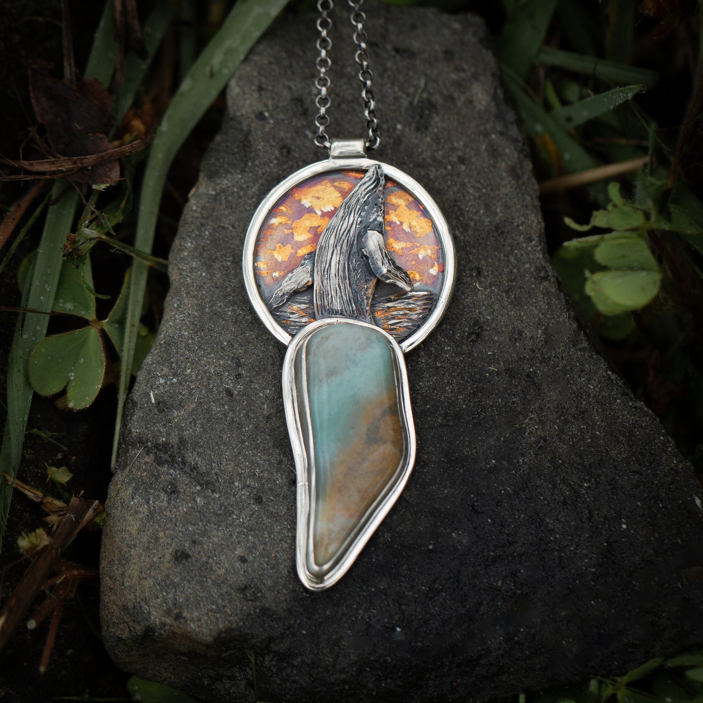 Harmony of the Deep Sterling Silver and 24k Gold Humpback Whale Necklace