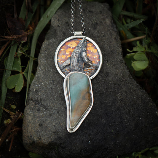 Harmony of the Deep Sterling Silver and 24k Gold Humpback Whale Necklace