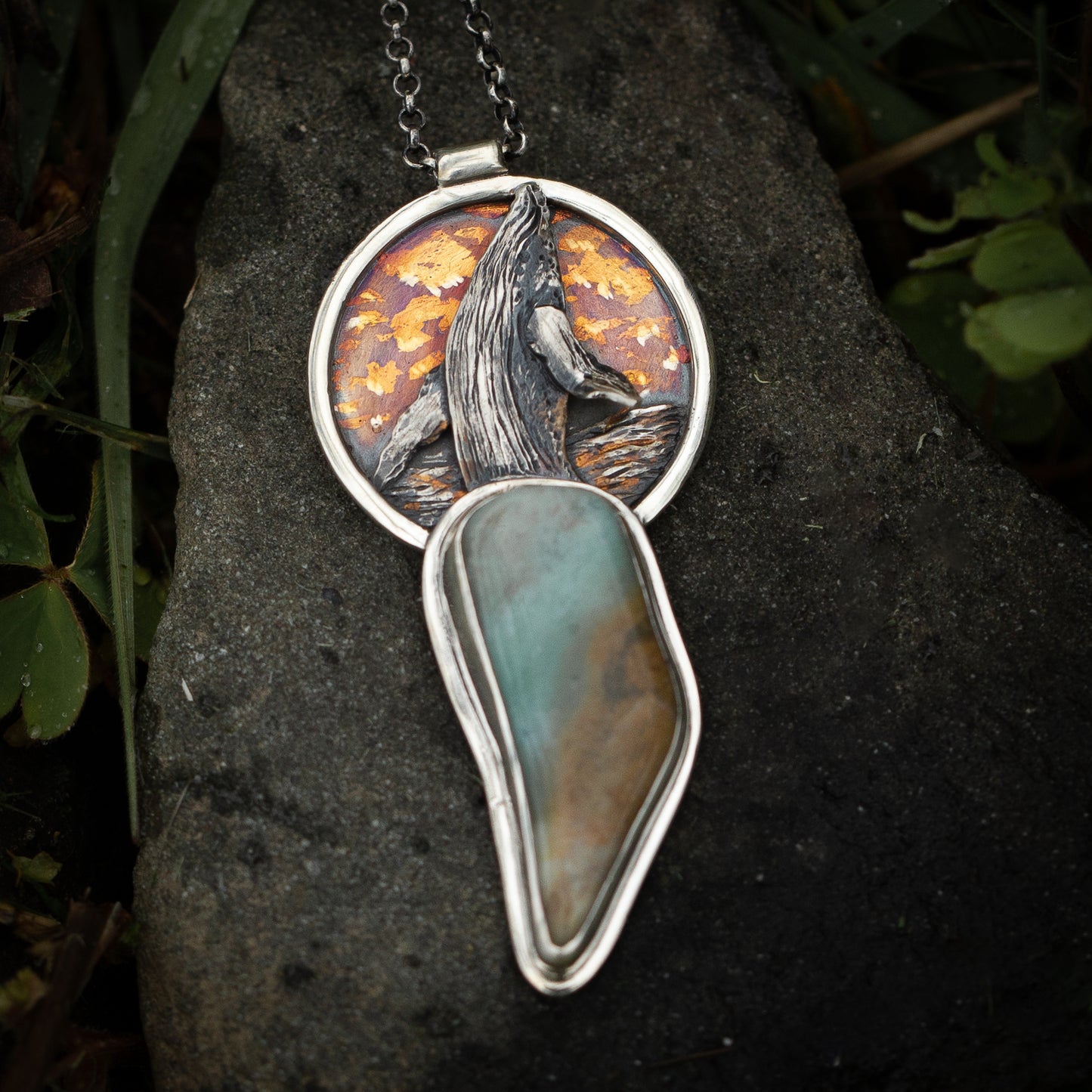 Harmony of the Deep Sterling Silver and 24k Gold Humpback Whale Necklace