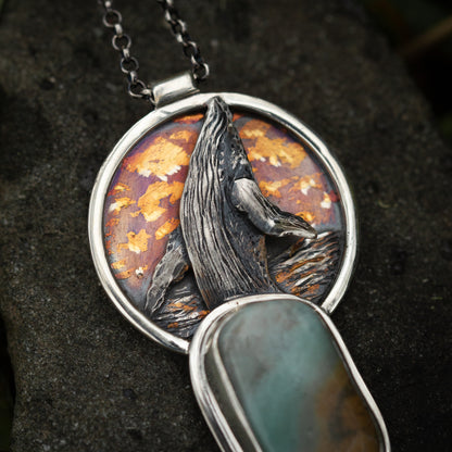 Harmony of the Deep Sterling Silver and 24k Gold Humpback Whale Necklace