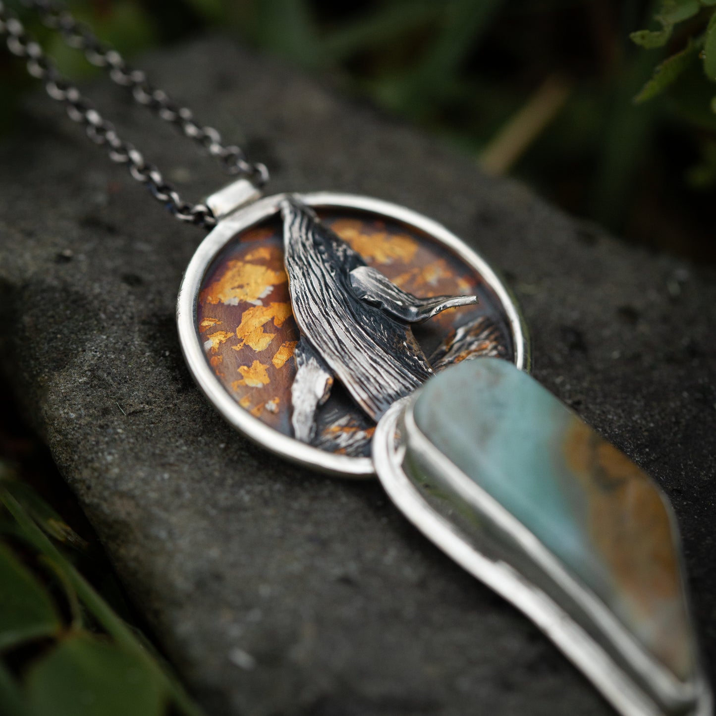 Harmony of the Deep Sterling Silver and 24k Gold Humpback Whale Necklace