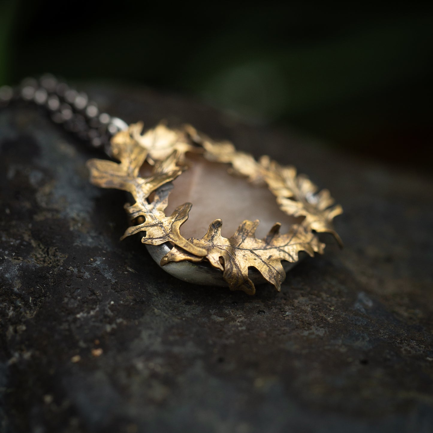 Oakwood Sterling Silver, Brass, and Moonstone Necklace