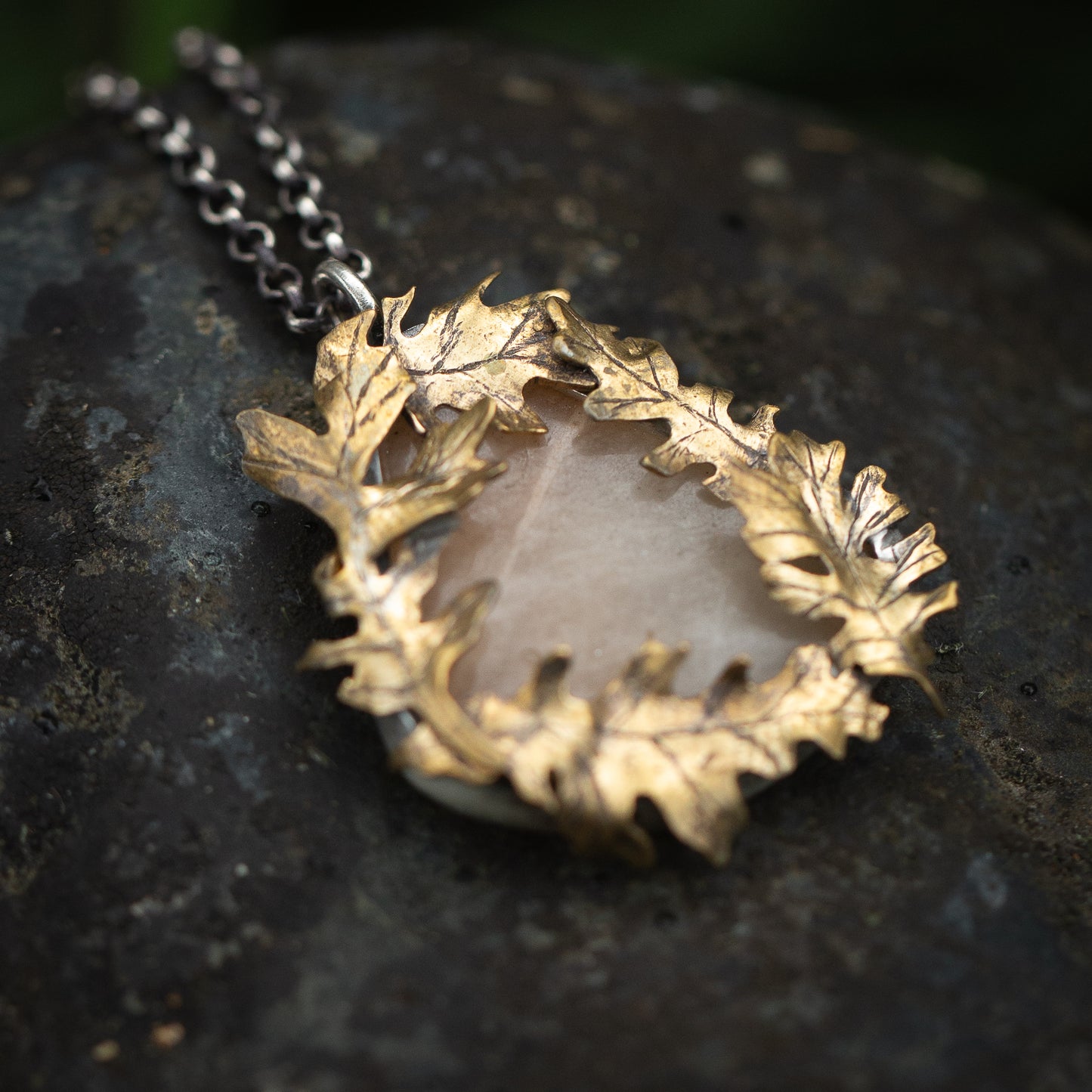 Oakwood Sterling Silver, Brass, and Moonstone Necklace