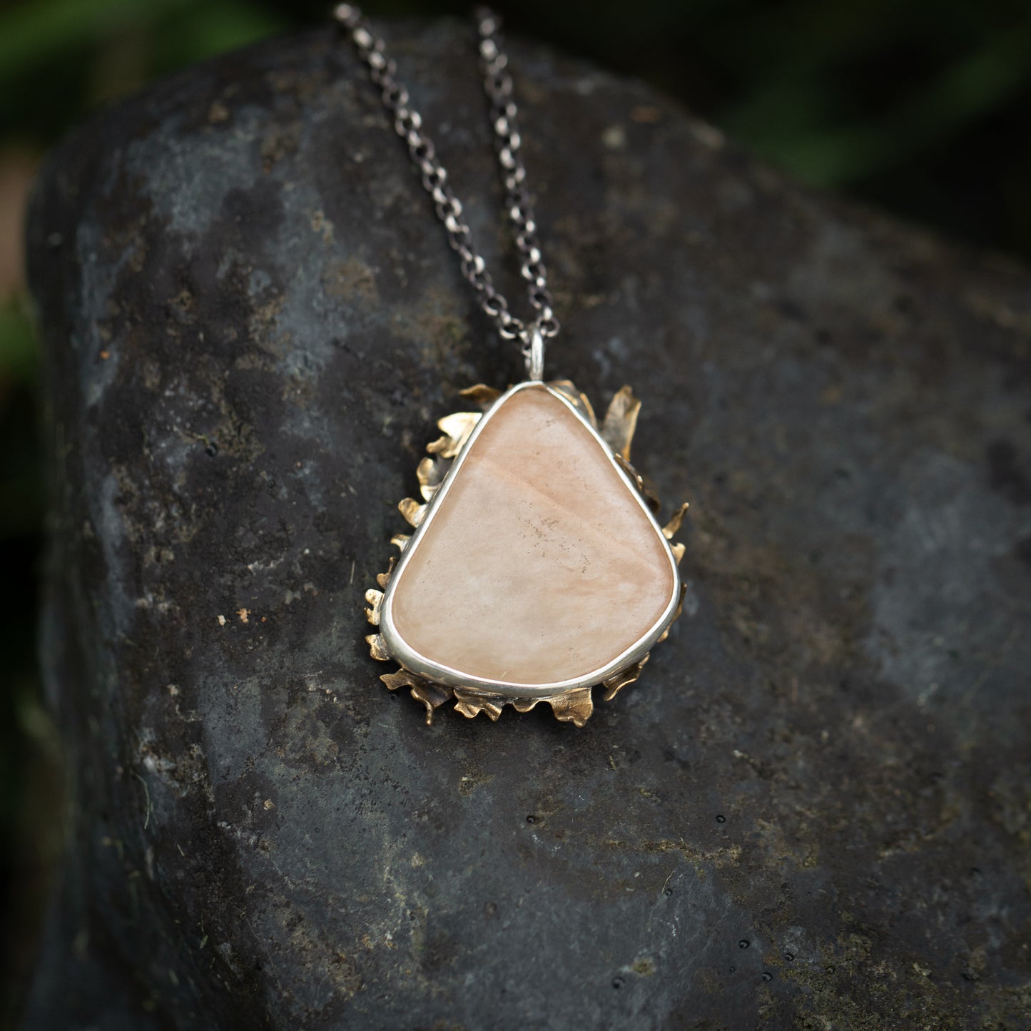 Oakwood Sterling Silver, Brass, and Moonstone Necklace