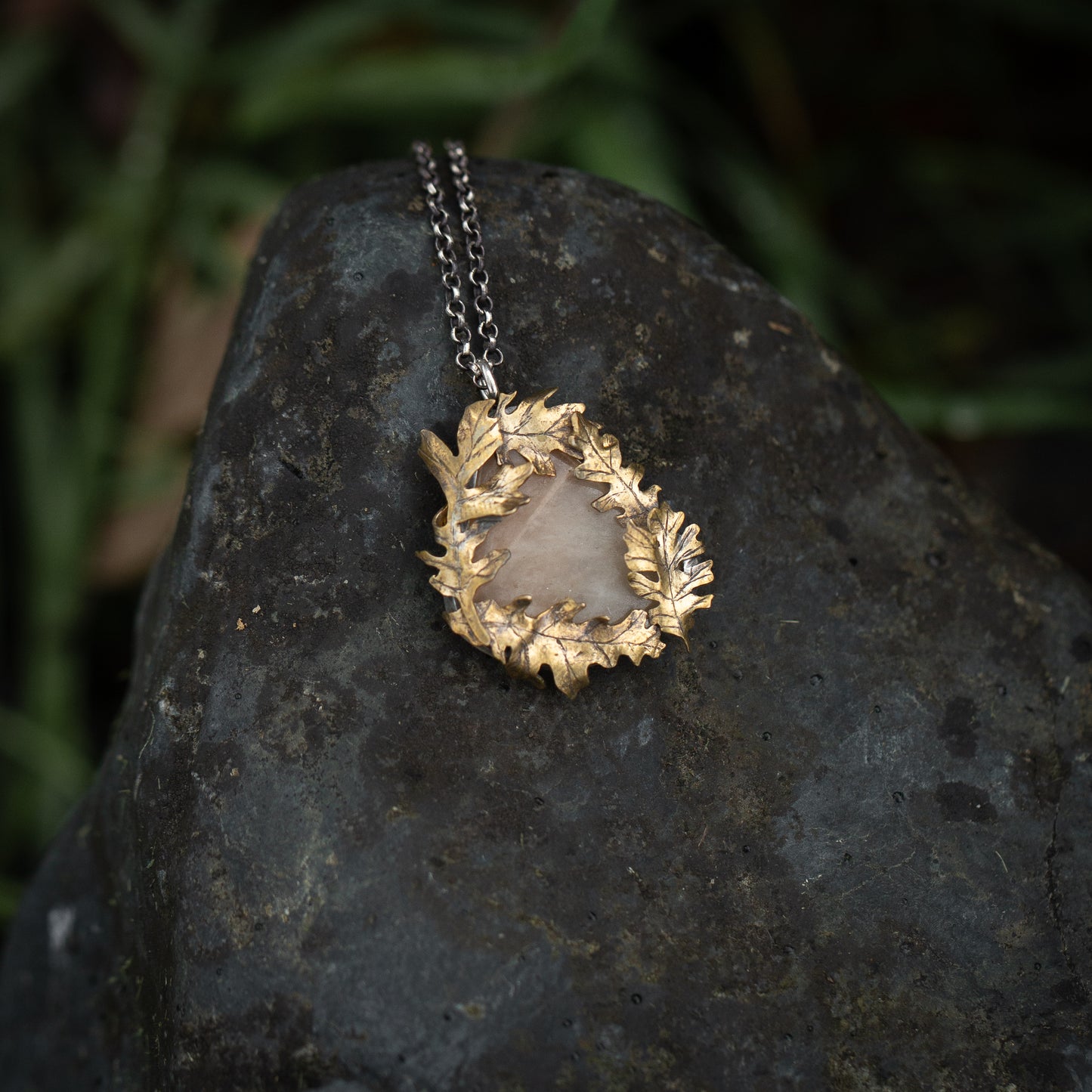 Oakwood Sterling Silver, Brass, and Moonstone Necklace