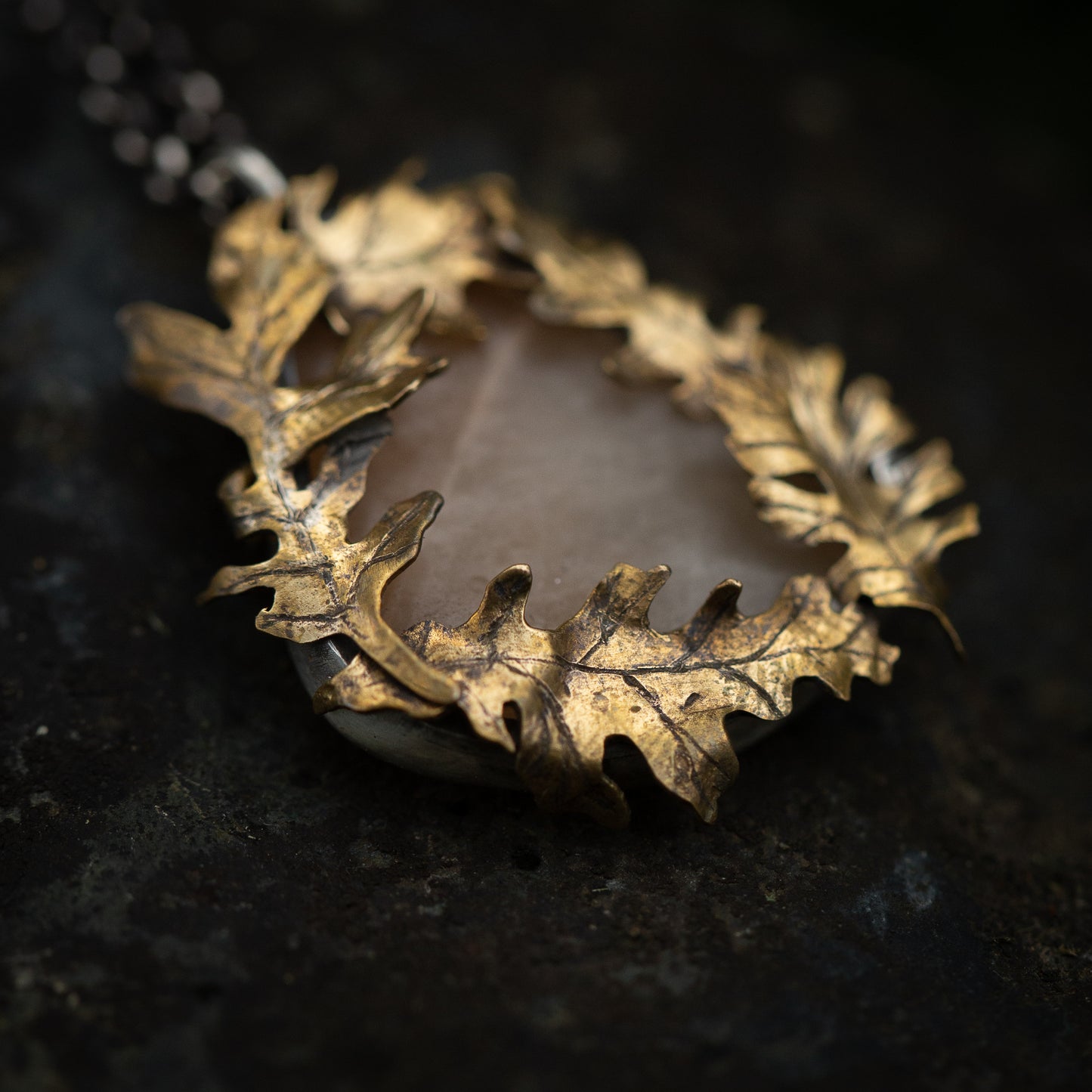 Oakwood Sterling Silver, Brass, and Moonstone Necklace