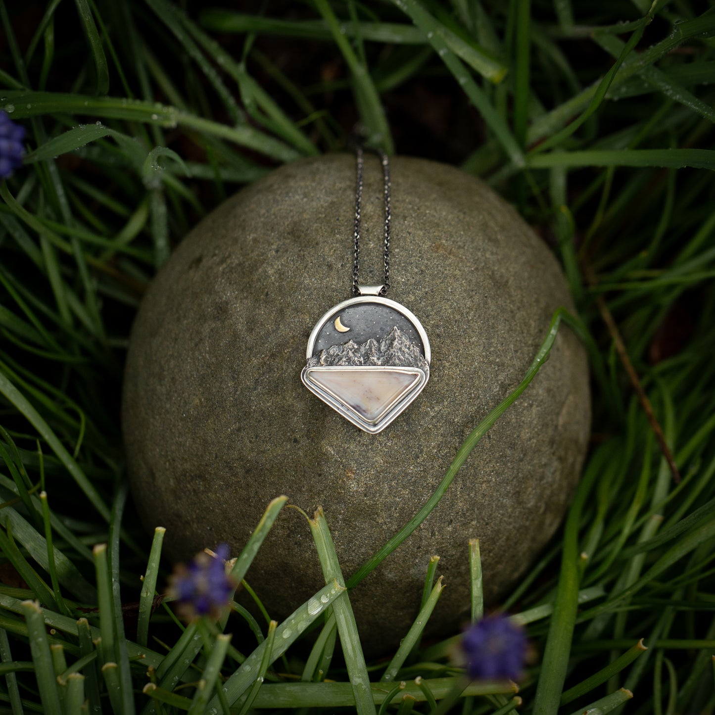 Starlight Peak Sterling Silver and 24k Gold Mountain Landscape Necklace