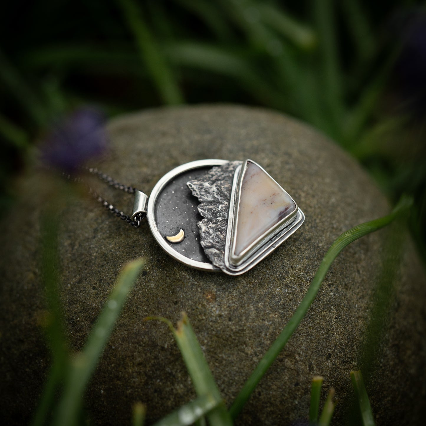 Starlight Peak Sterling Silver and 24k Gold Mountain Landscape Necklace