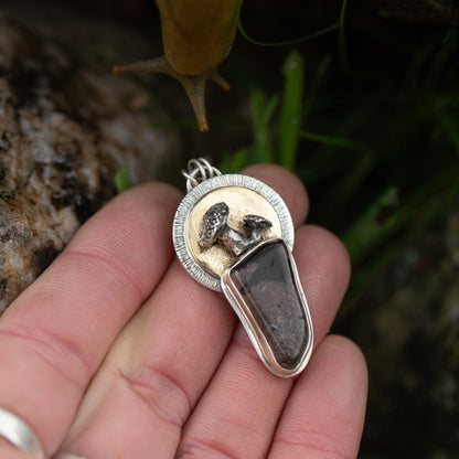 Porcini's Bounty Sterling Silver and Brass Mushroom Necklace