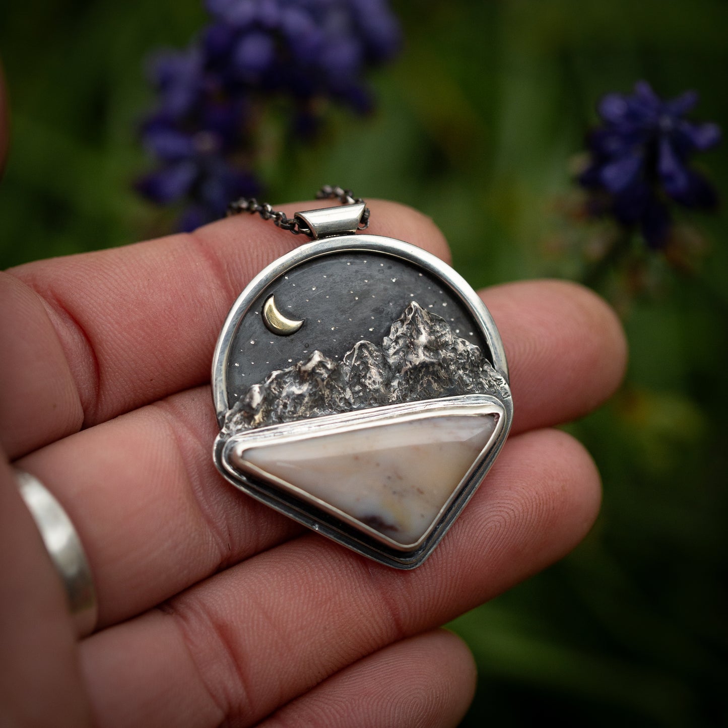 Starlight Peak Sterling Silver and 24k Gold Mountain Landscape Necklace