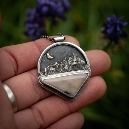 Starlight Peak Sterling Silver and 24k Gold Mountain Landscape Necklace