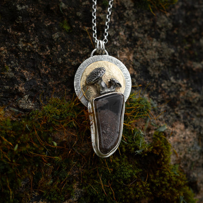Porcini's Bounty Sterling Silver and Brass Mushroom Necklace