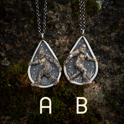 The Legand of the Wild Sterling Silver and Brass Bigfoot Necklaces