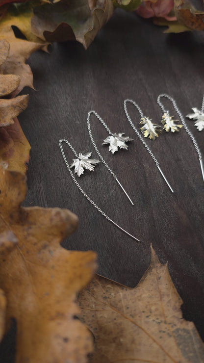 Sterling Silver and 24k Gold Autumn Leaf Ear Threaders