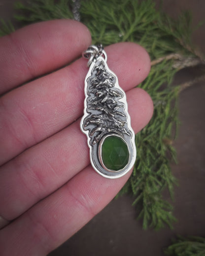 Light of Growth II- Sterling Silver and Serpentine Tree Necklace