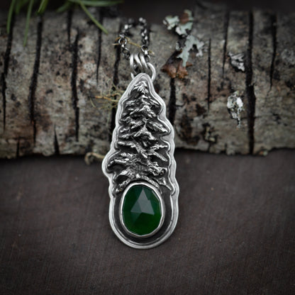 Light of Growth II- Sterling Silver and Serpentine Tree Necklace