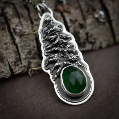 Light of Growth II- Sterling Silver and Serpentine Tree Necklace