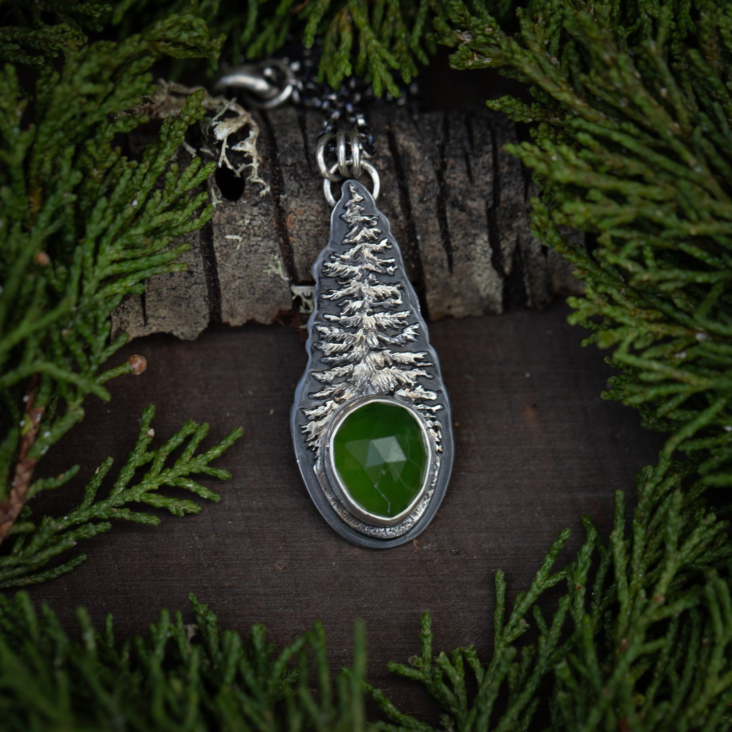 Light of Growth I- Sterling Silver Serpentine Tree Necklace