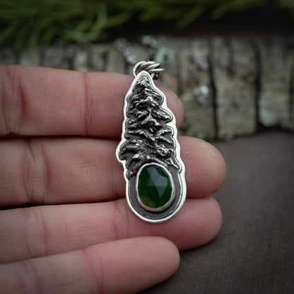 Light of Growth II- Sterling Silver and Serpentine Tree Necklace