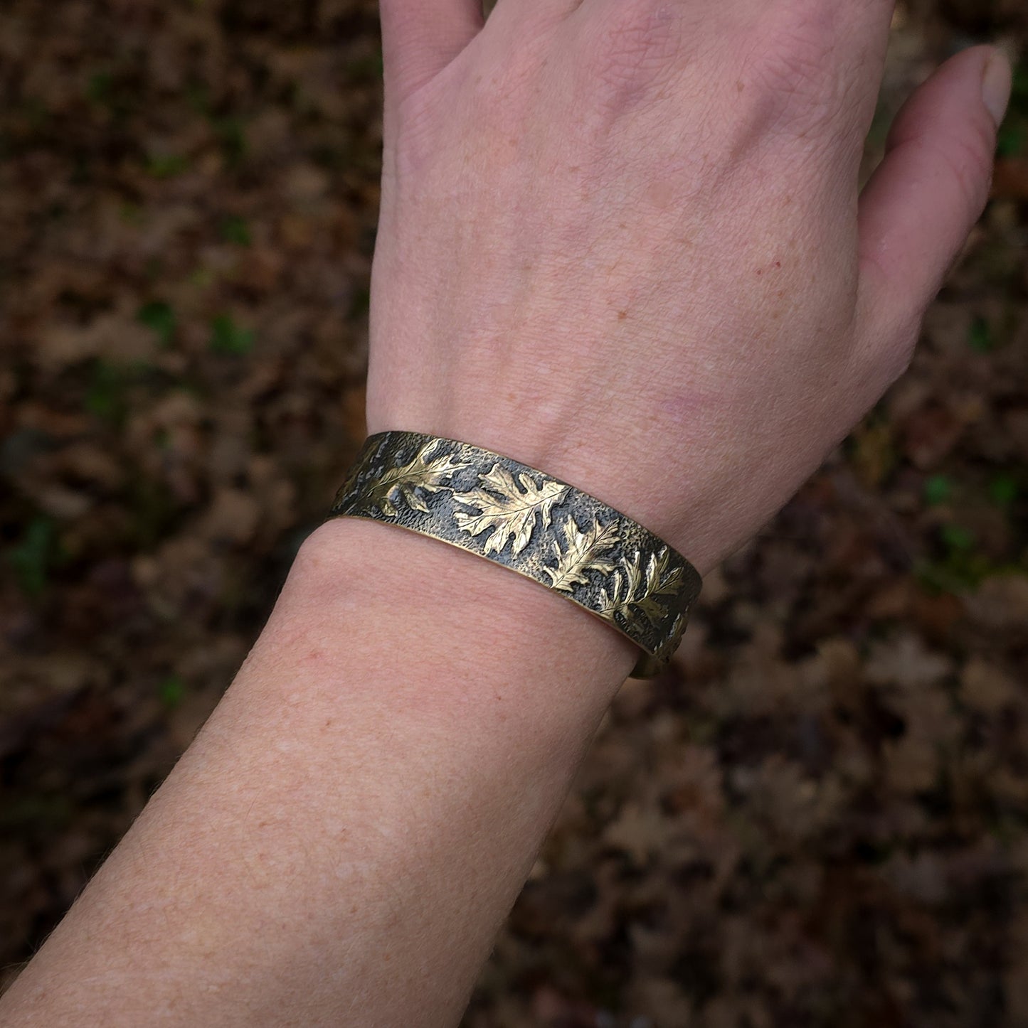 Oakwood- Brass Oak Leaf Adjustable Cuff Bracelet