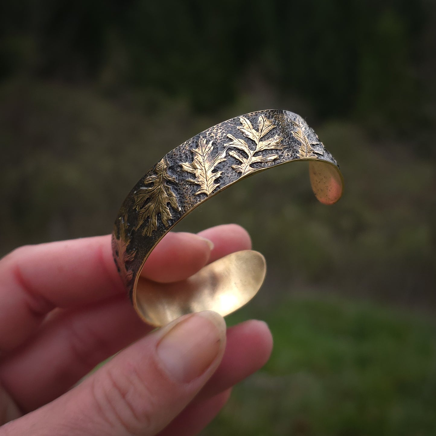 Oakwood- Brass Oak Leaf Adjustable Cuff Bracelet