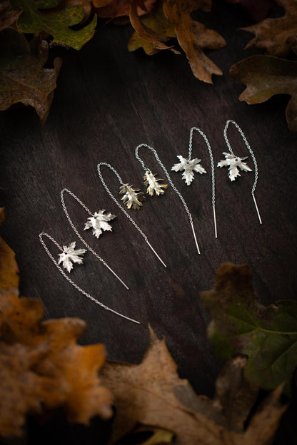 Sterling Silver and 24k Gold Autumn Leaf Ear Threaders