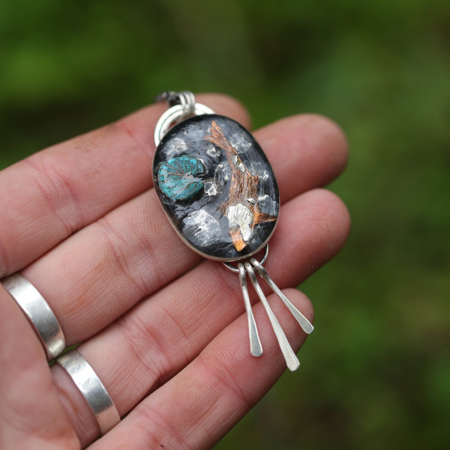 Koi Pond Sterling Silver and Copper Resin Pendant