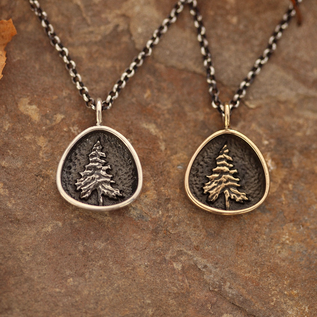 Trillion Pine Tree Necklace in Sterling Silver or Bronze